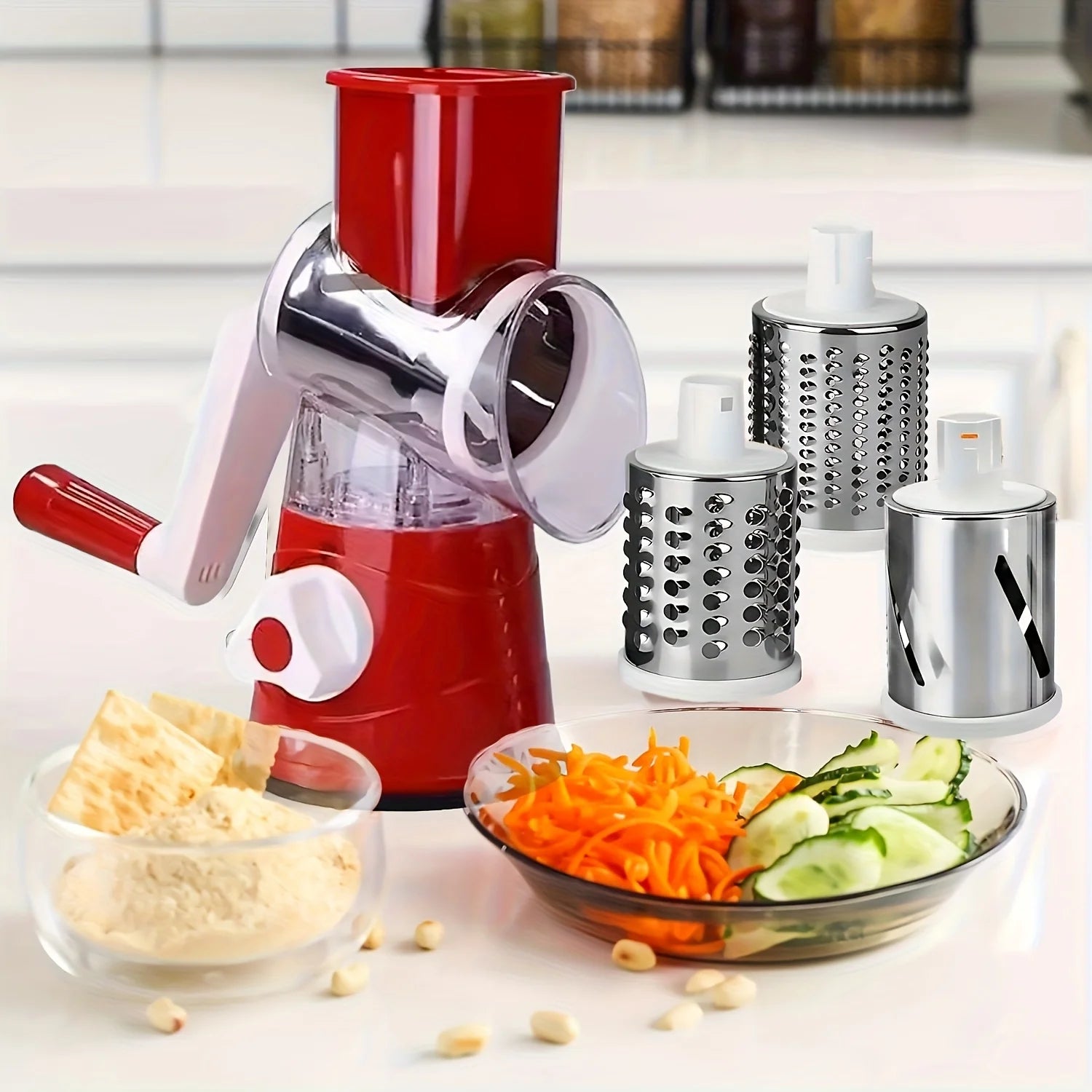Manual Rotary Vegetable Cheese Grater & Slicer - 3 Interchangeable Drums with Suction Cup Base for Kitchen Food Prep S544350e2af7b4b52a4a339d8526bac09a Amrit Store